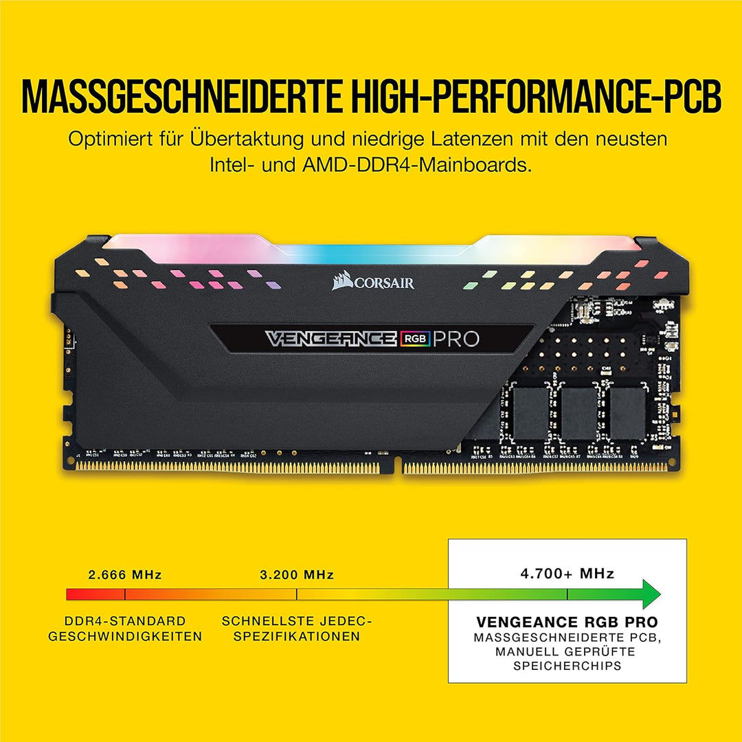 Corsair Vengeance RGB PRO 64GB (4x16GB) DDR4 3200 (PC4-25600) C16 Arbeitsspeicher – Schwarz, CMW64GX