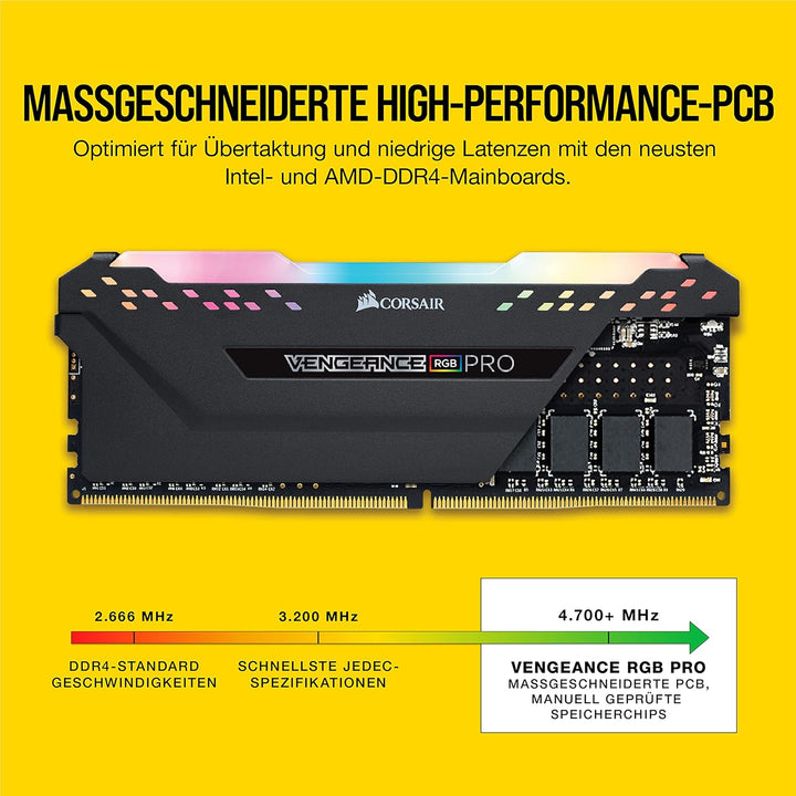 Corsair Vengeance RGB PRO 64GB (4x16GB) DDR4 3200 (PC4-25600) C16 Arbeitsspeicher – Schwarz, CMW64GX