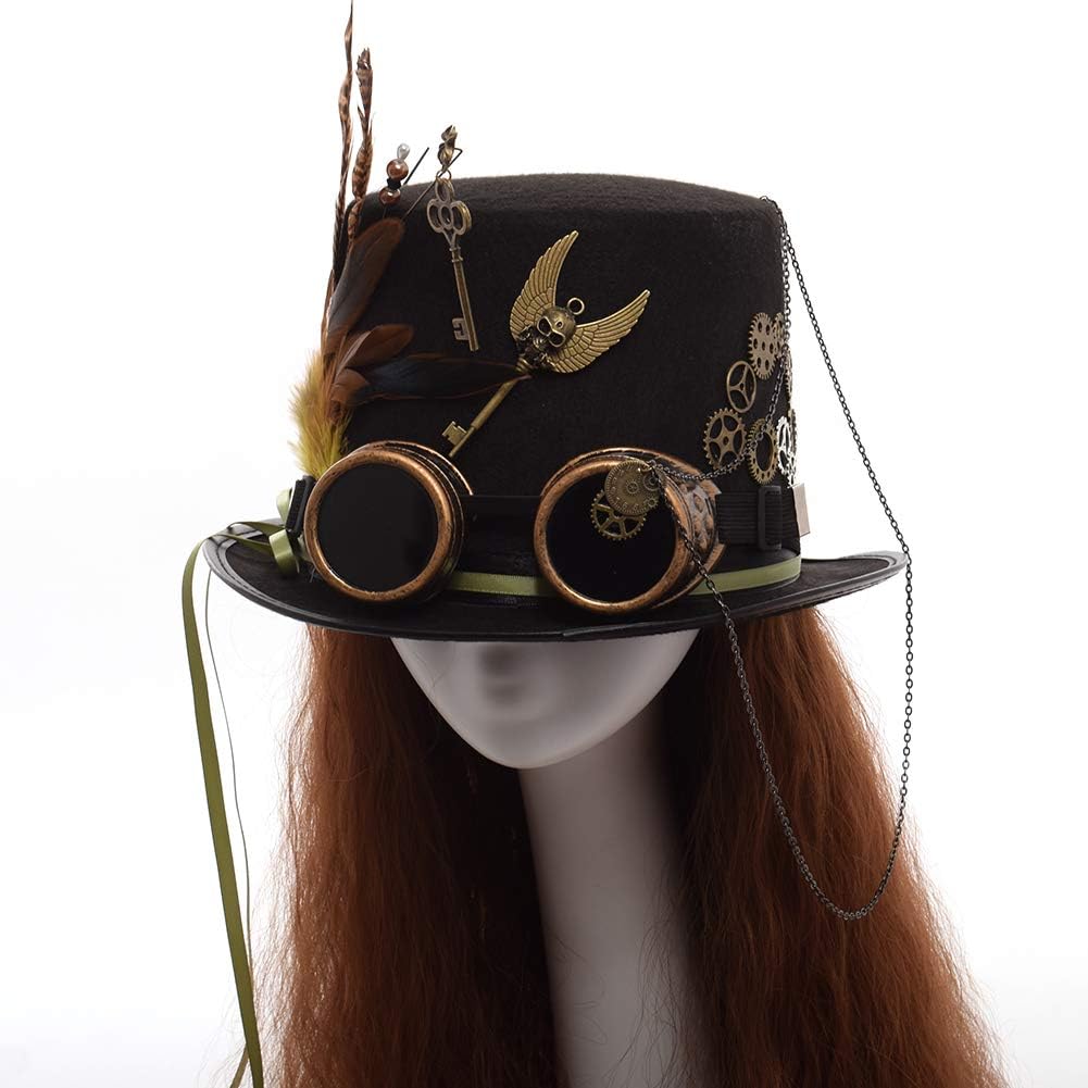 GRACEART Zauberkasten Steampunk Zylinder Hut Steampunk Herren and Steampunk Damen with Goggles, Gear