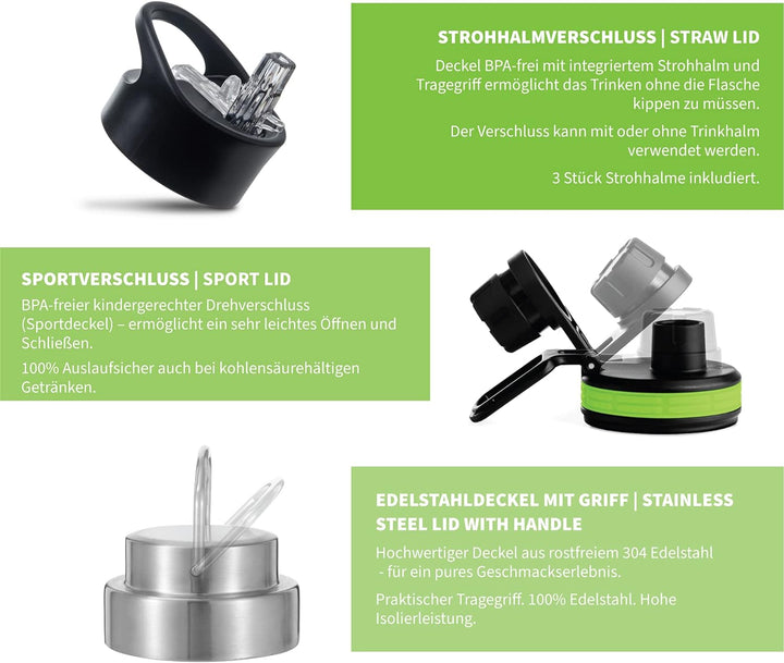 hydro2go ® Trinkflasche aus Edelstahl 1000 ml / 1 Liter - für Sport, Fitness & Outdoor | Thermo Edel