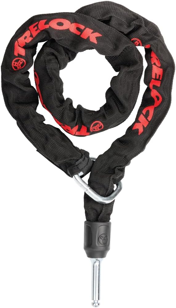 TRELOCK Rahmenschloss RS 480 Naz + Einsteckkette ZR 355 100/6 mit Satteltasche – 70,7 mm breite Öffn
