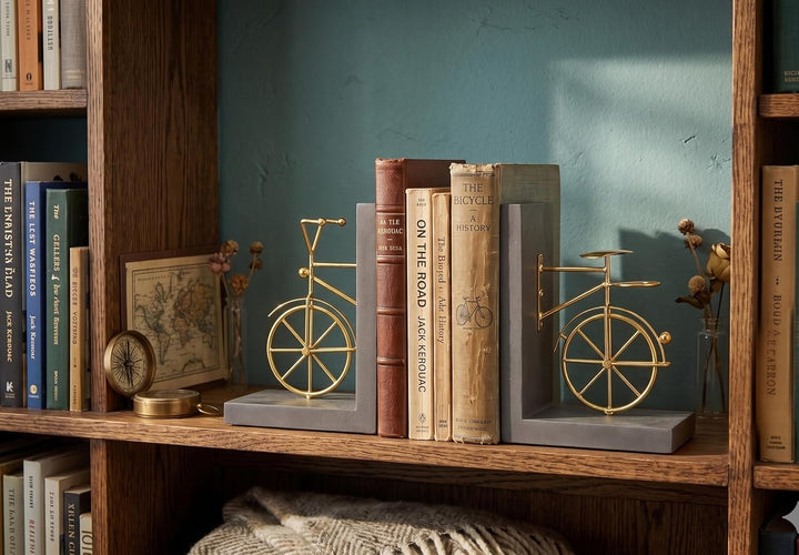 Spiretro Fahrrad-Buchstützen, dekorative Buchstützen mit Rutschfester Rückseite, Holz-Metall-Buchstä