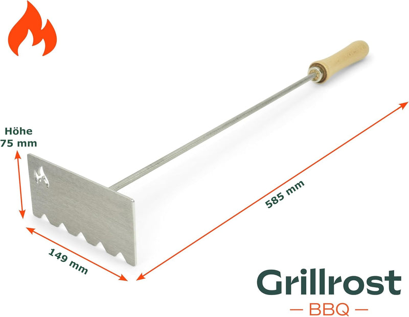 Grillrost.com Das Original Glutschieber Aschekratzer aus Edelstahl - Für Kamin Feuerschale und Kache