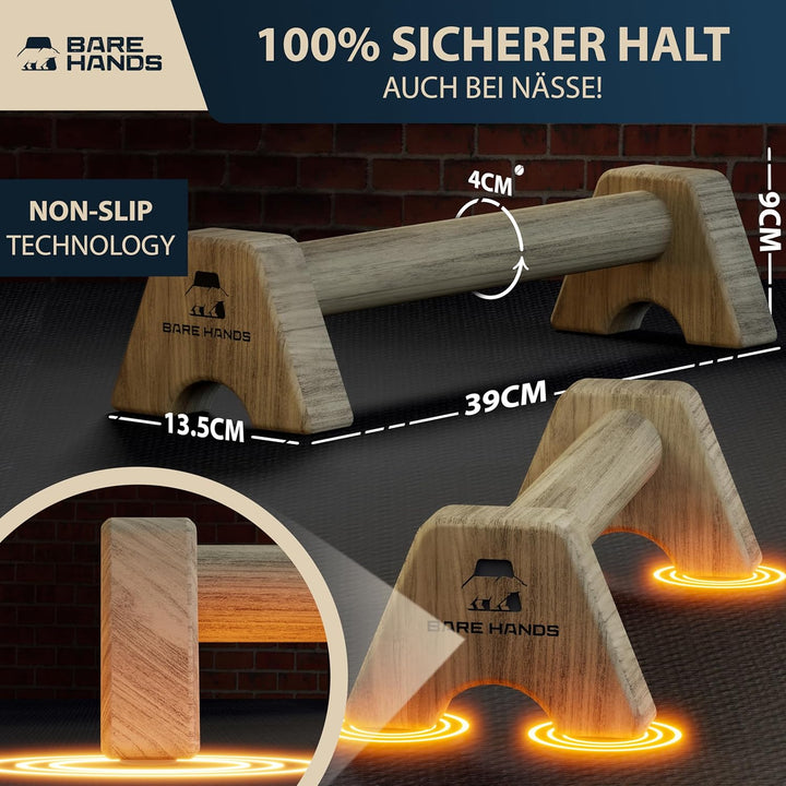 BARE HANDS Liegestützgriffe – 2x gelenksschonende & rutschfeste Holz Liegestützgriffe – Calisthenics