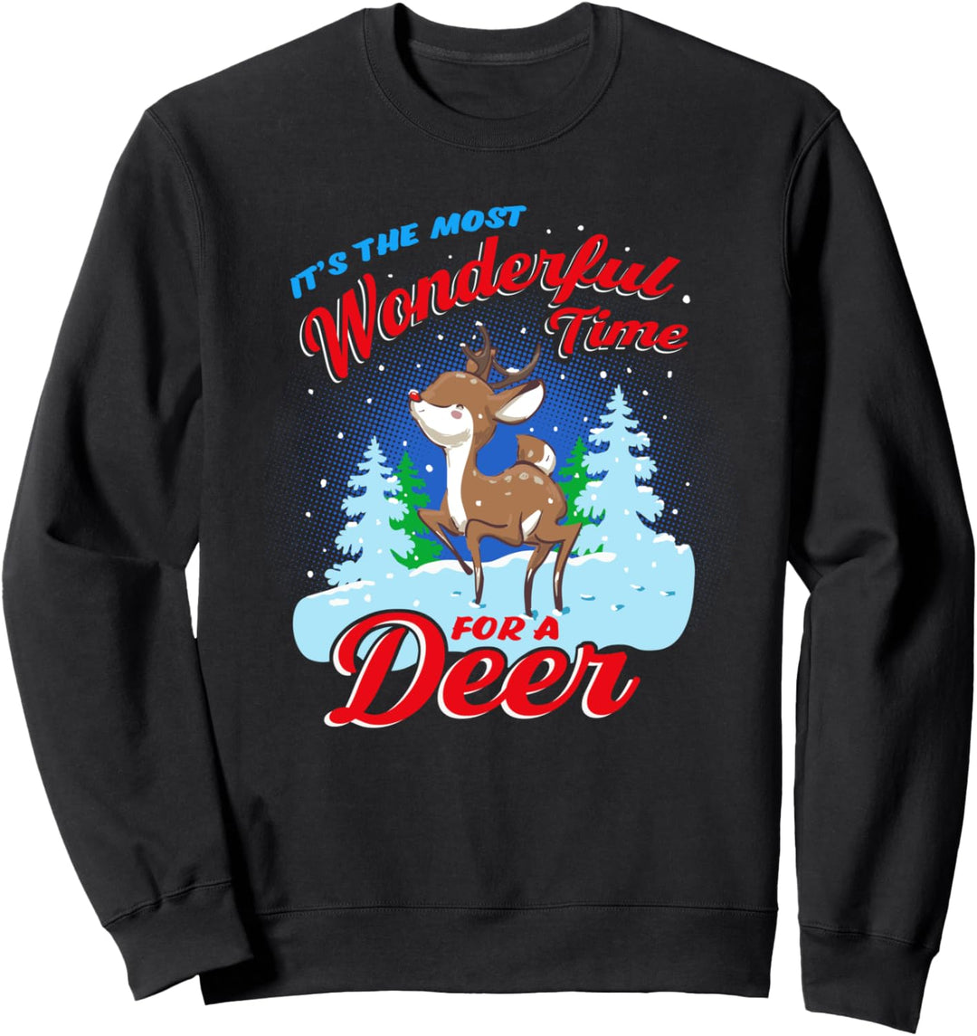 Es ist die schönste Zeit für ein Reh Funny Kids Christmas Sweatshirt