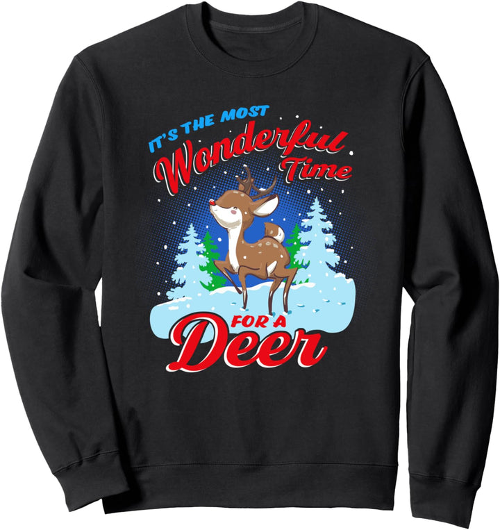 Es ist die schönste Zeit für ein Reh Funny Kids Christmas Sweatshirt