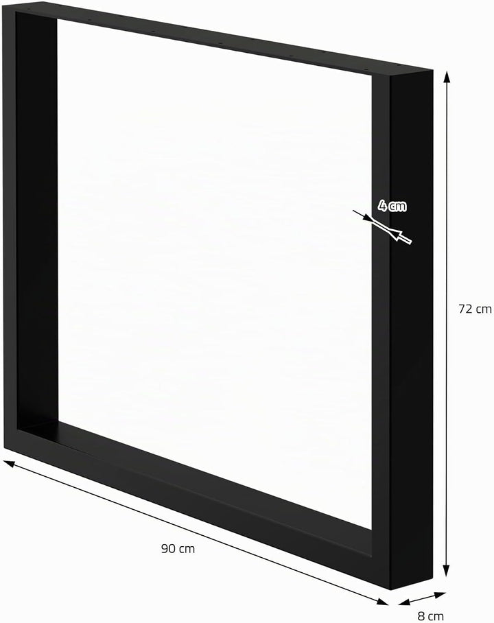2er Set Tischbeine aus Vierkantprofilen, 90x72 cm, Schwarz, pulverbeschichtete Stahl, Industriedesig