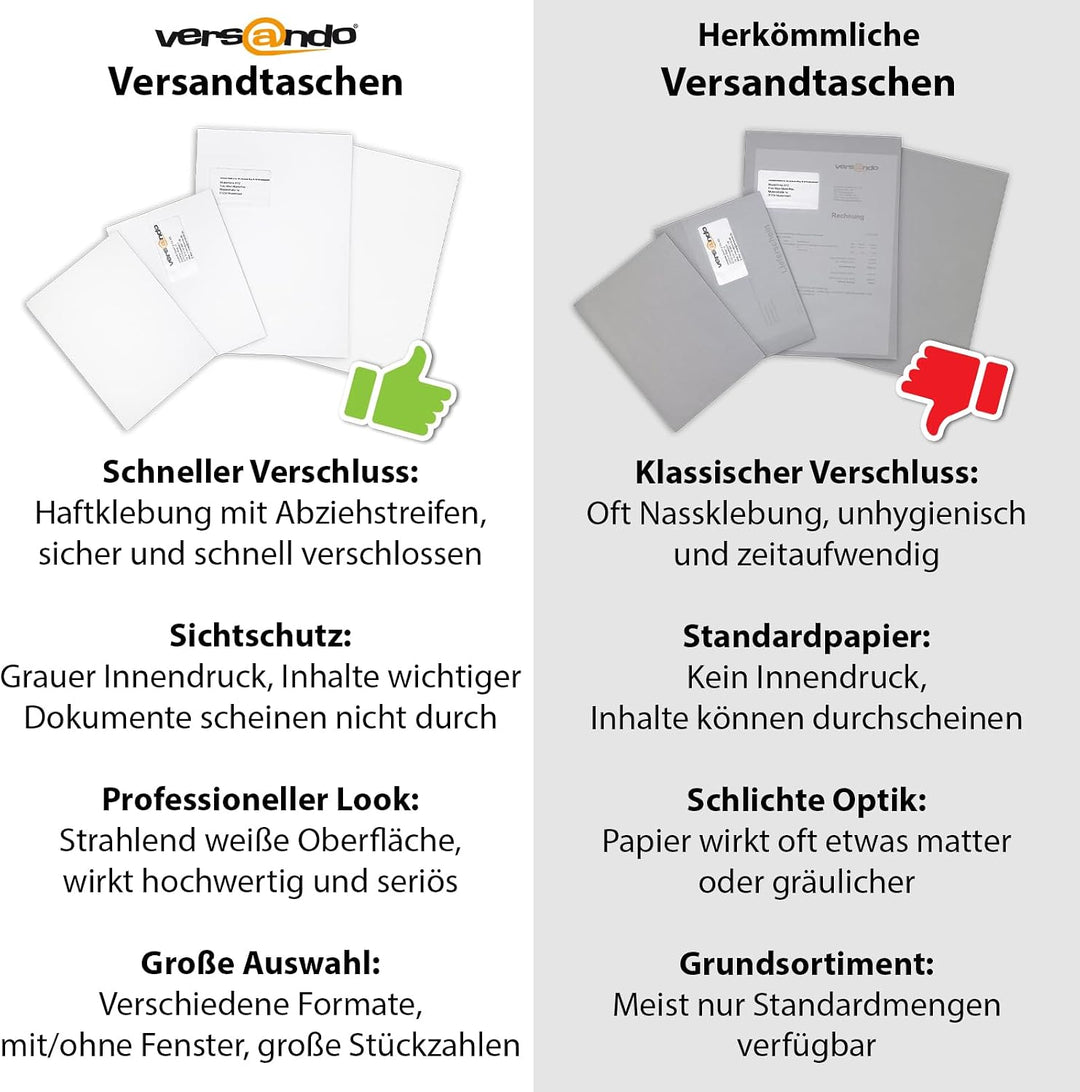 versando 53x 500 Stk. Versandtaschen C5 mit Fenster haftklebend 162x229mm weiss: Briefumschläge für