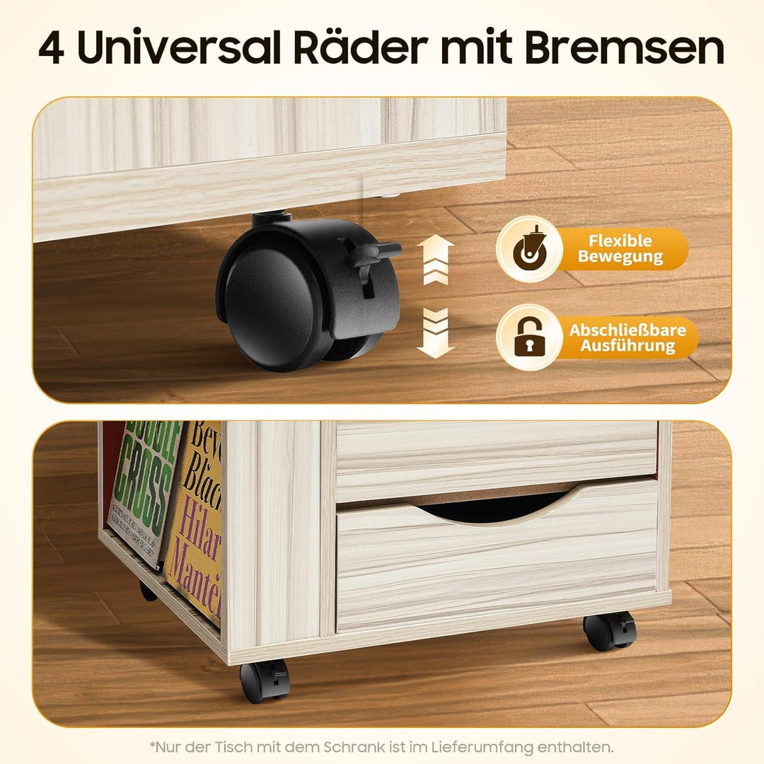 Eieblek Mobiler Beistelltisch Höhenverstellbarer Pflegetisch für Bett mit 4 Rollen, 60×40cm Laptopti
