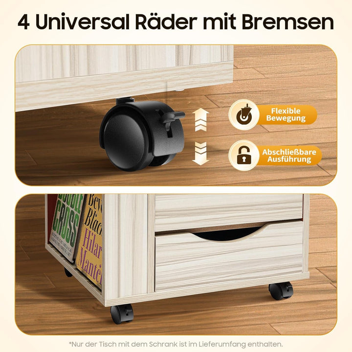 Eieblek Mobiler Beistelltisch Höhenverstellbarer Pflegetisch für Bett mit 4 Rollen, 60×40cm Laptopti