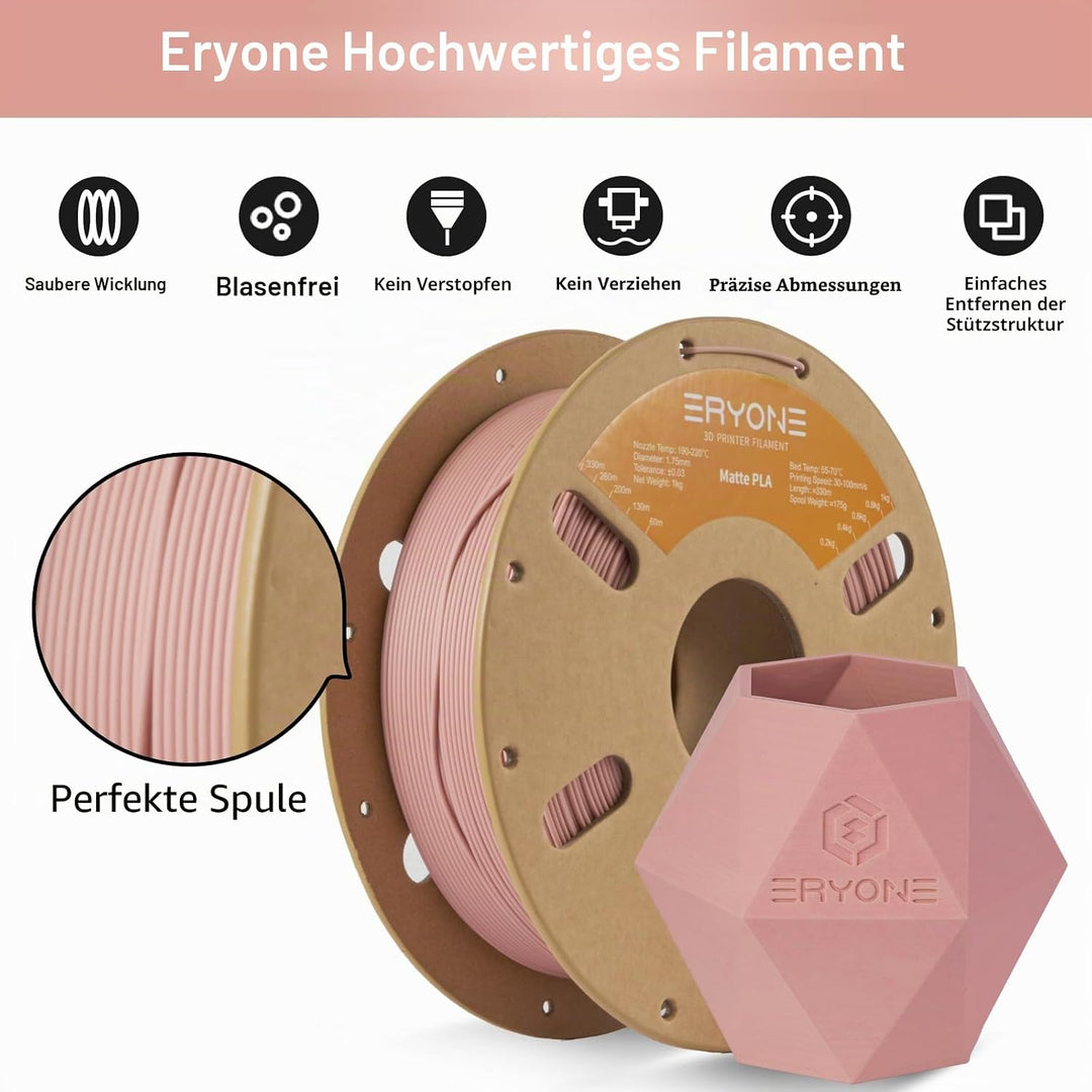 ERYONE Matte PLA 3D Drucker Filament 1.75mm, Massgenauigkeit +/- 0.03 mm, 1 kg 1 Spule, Matte Kerami