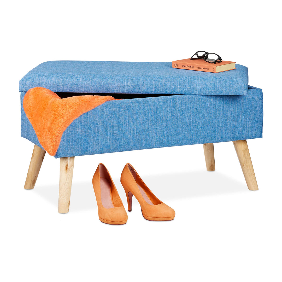 Relaxdays Sitzbank mit Stauraum, gepolsterte Truhenbank, modern, Holzbeine, Stoffbezug, H x B x T: 3