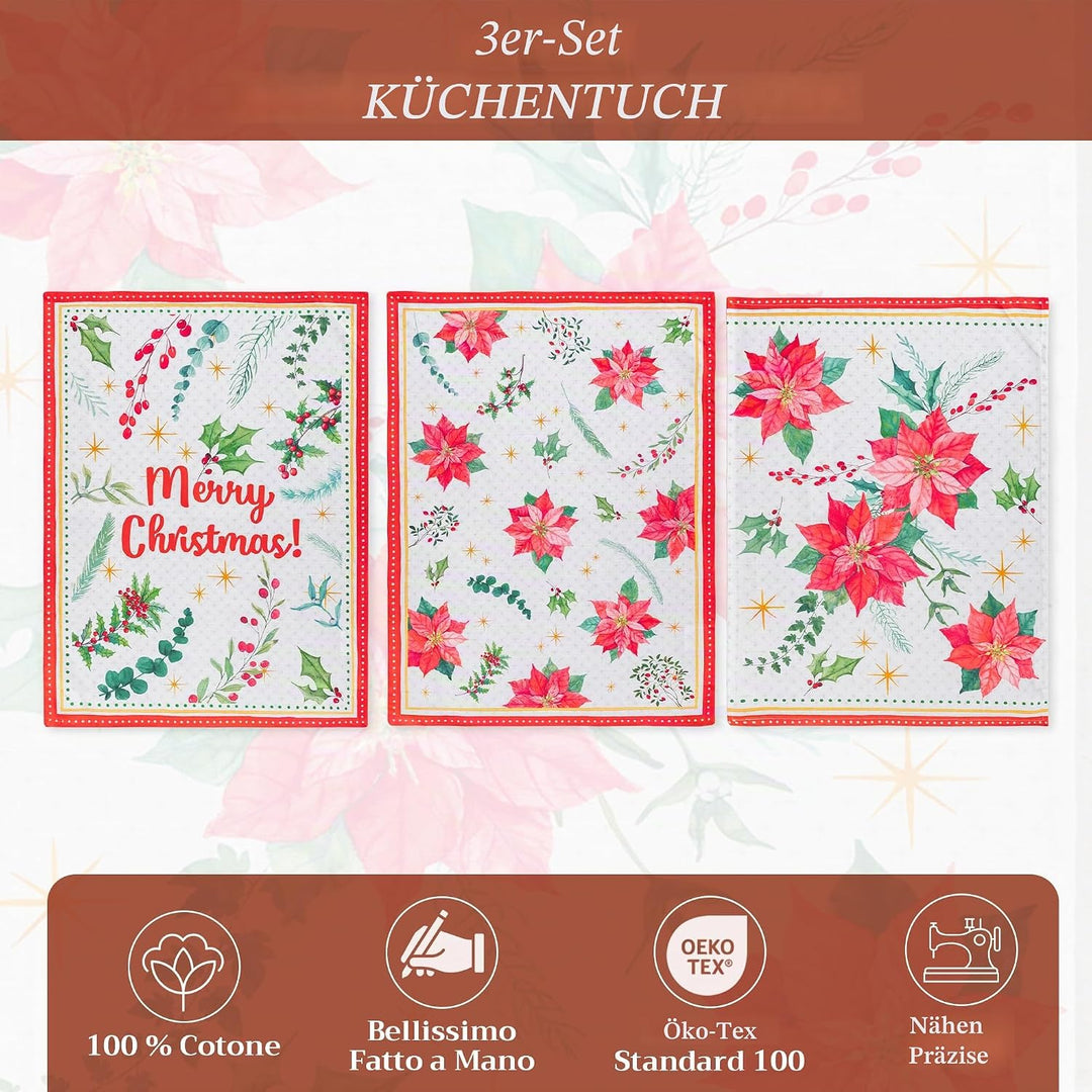 Maison d'Hermine Küchenhandtücher 3er-Set 100% Baumwolle 70 cm x 50 cm Wiederverwendbare Geschirrtüc