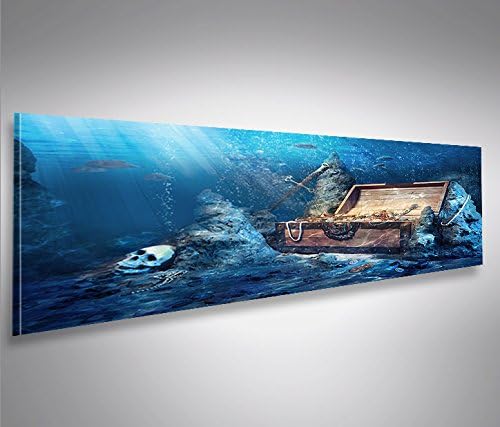islandburner Bild Bilder auf Leinwand Schatztruhe Tauchen Unterwasser im Meer Panorama XXL Poster Le