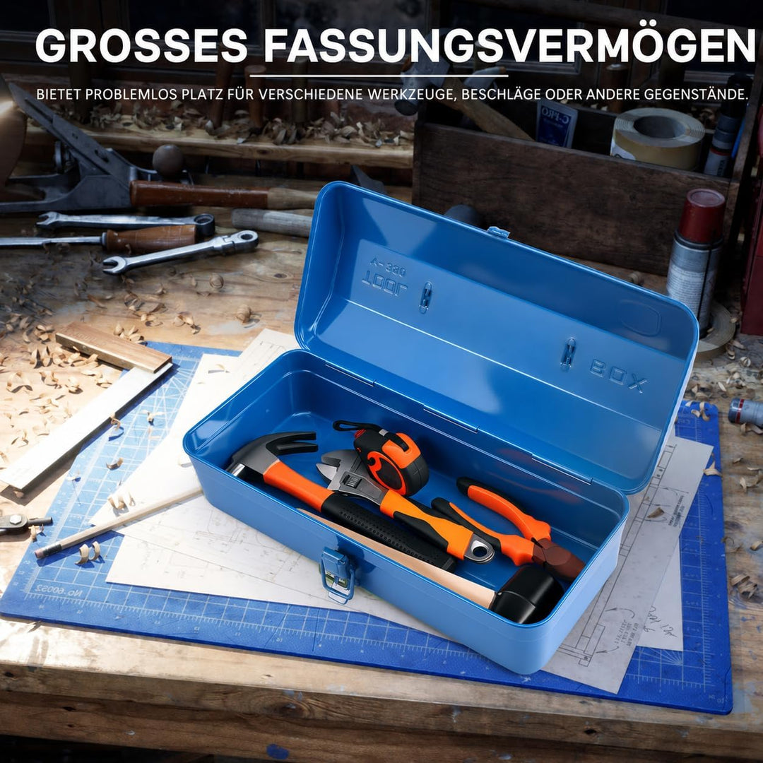 Werkzeugkoffer leer Gross Werkzeugbox 37×16×12cm Robust Langlebig Metall Werkzeugkasten mit Tragegri