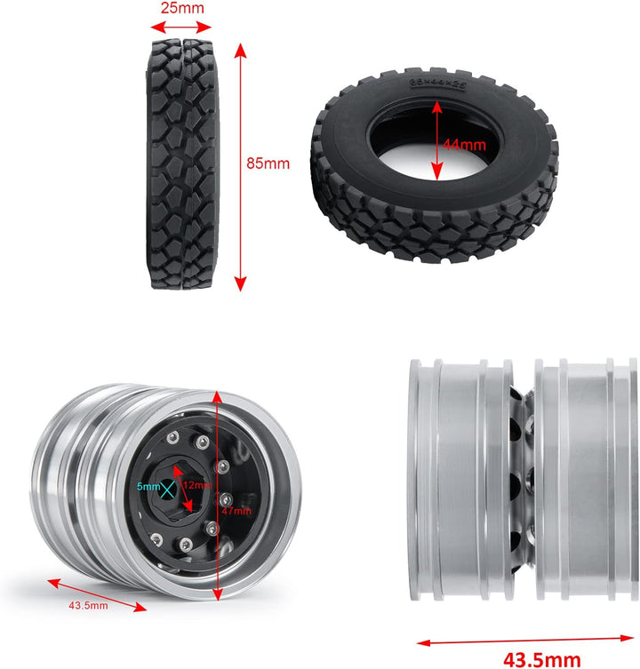 AXspeed 4 Stück Metall Hinterrad Nabenfelgen mit Gummireifen für Tamiya Traktor LKW Klettern Anhänge