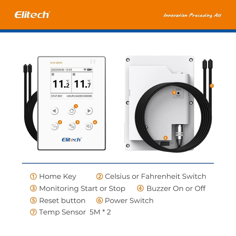 Elitech Temperatur-Datenlogger, drahtlose Fernüberwachung, Externer doppelter Temperaturfühler, Warn