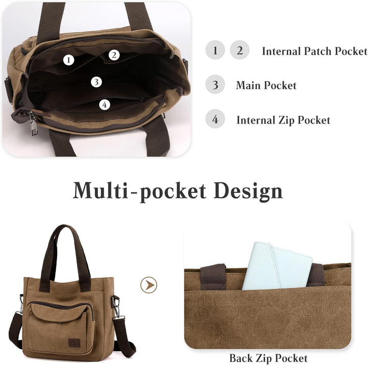 PORRASSO Damen Umhängetasche Canvas Schultertasche Handtasche Hobotasche Tote Mädchen Crossbody Bag