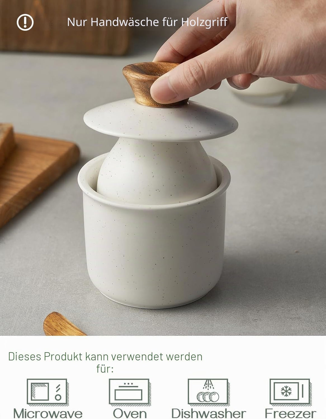 DOWAN Butterdose, Französische Butterdose mit Deckel, Keramik Butterglocke mit Wasserlinie, New Bone