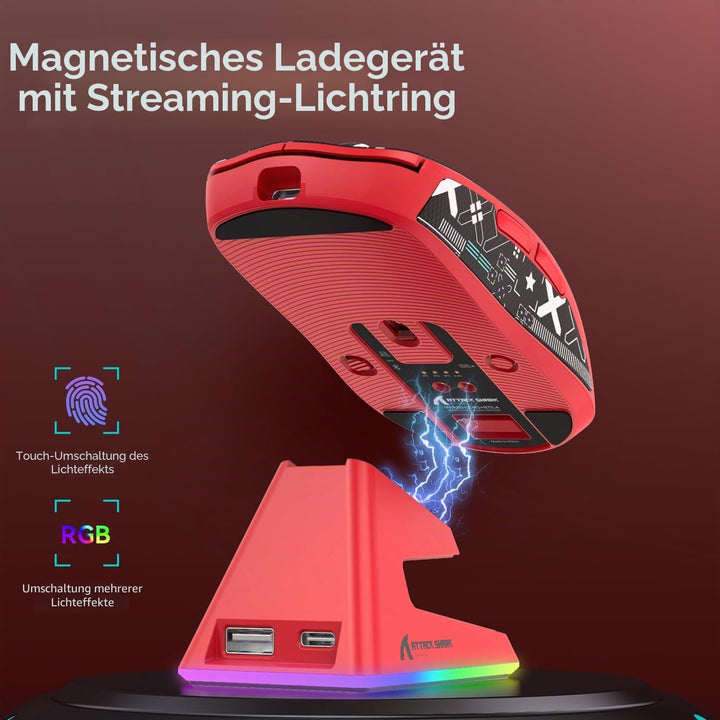 ATTACK SHARK X6 49g Superlight Mouse with Magnetic Charging Dock, PixArt PAW3395 Gaming Sensor, BT/2
