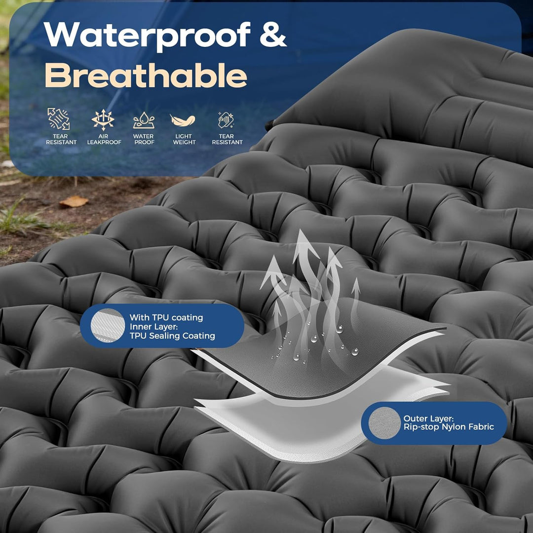 PHYSEN Camping Isomatte mit Aufblasbare & 360° Riemen – Wasserdicht Fusspumpe Luftmatratze für Outdo