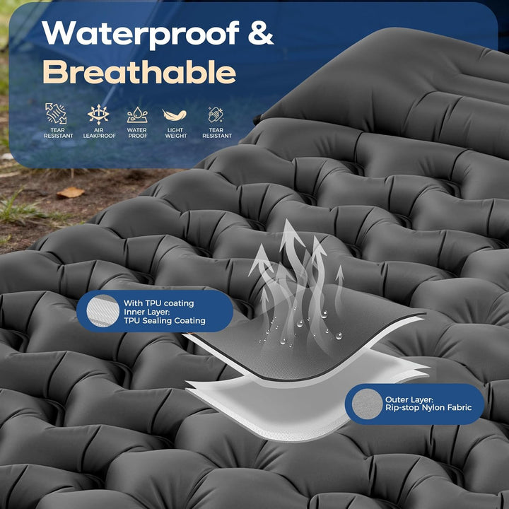 PHYSEN Camping Isomatte mit Aufblasbare & 360° Riemen – Wasserdicht Fusspumpe Luftmatratze für Outdo