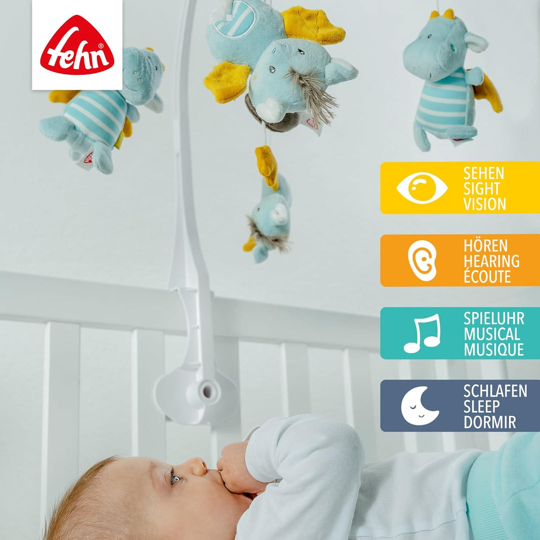 Fehn Musik Mobile Little Castle - Baby Einschlafhilfe Musikspielzeug mit süssen Tieren - Babymobile