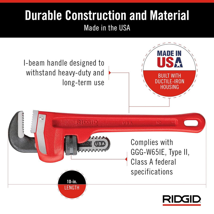RIDGID 31010 Modell 10" gerade Rohrzange für schwere Beanspruchung, 10" Sanitär-Schraubenschlüssel 1