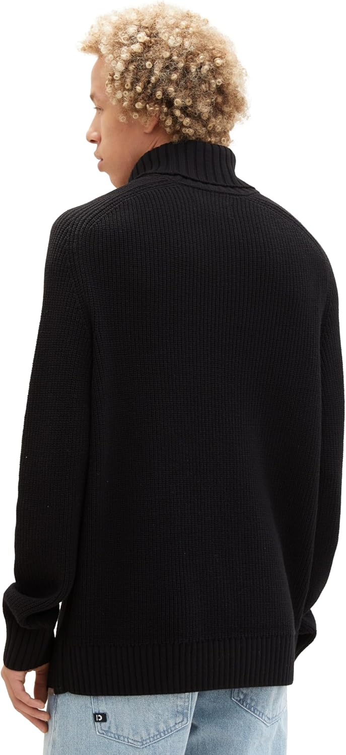 TOM TAILOR Denim Herren Relaxed Fit Ripp Rolkragen-Pullover L 29999 - Black, L 29999 - Black