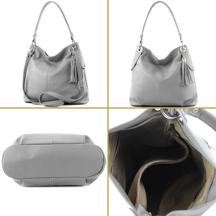modamoda de - T185 - ital. Damen Schultertasche aus Leder Bordeauxviolett, Bordeauxviolett