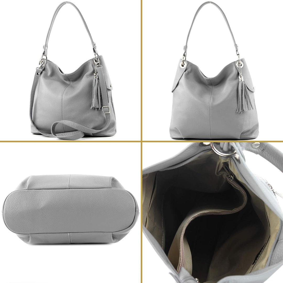 modamoda de T185 Damen Leder Schultertasche, handmade in Italy Lila, Lila