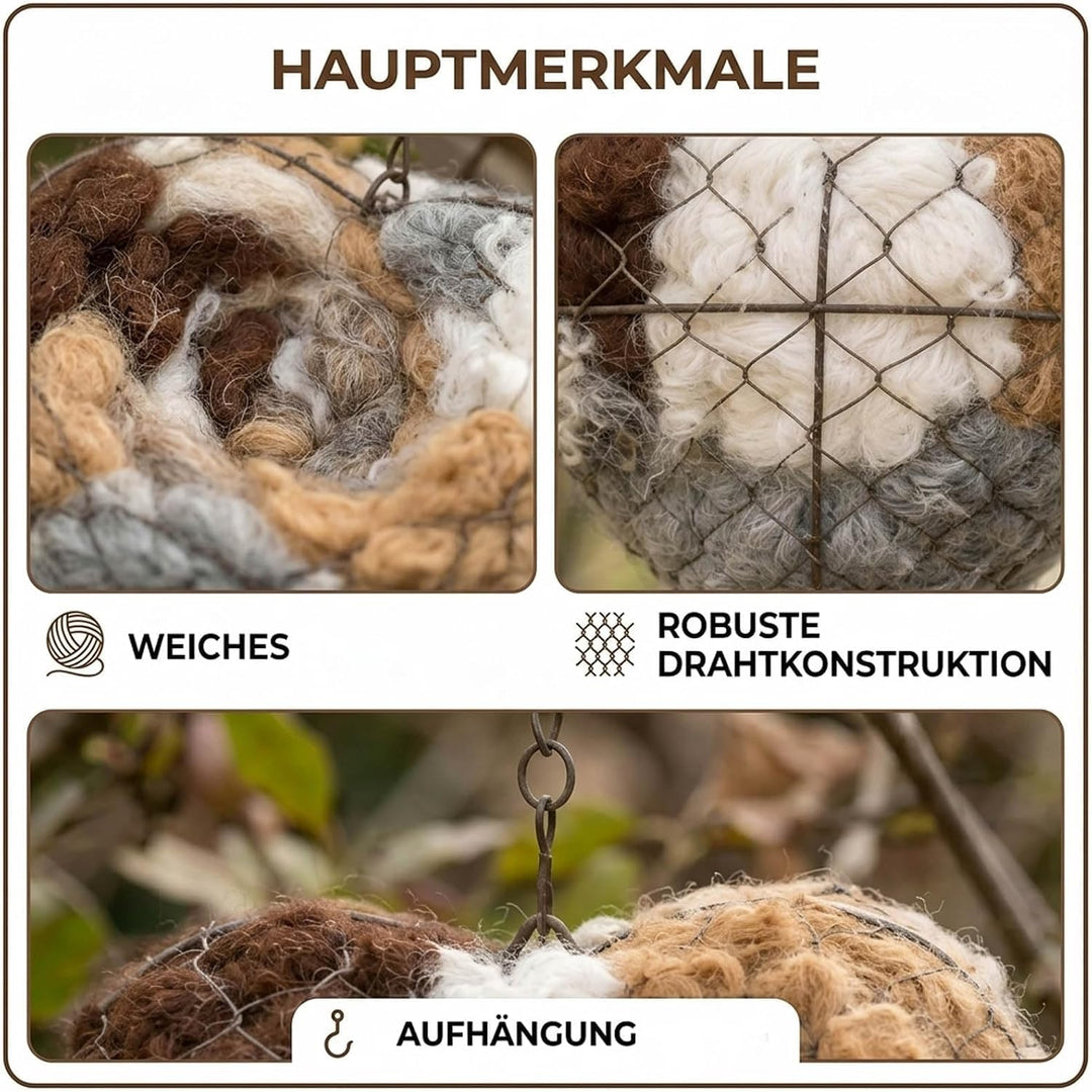 Herzförmiges Vogelnest, Naturfasermaterial, Vogelnestfüllung, handgefertigte Windschutz im Freien, 1