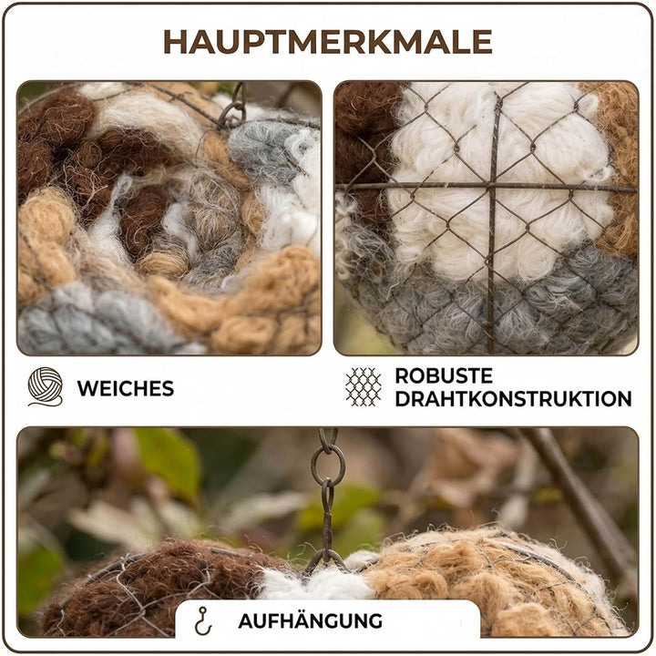 Herzförmiges Vogelnest, Naturfasermaterial, Vogelnestfüllung, handgefertigte Windschutz im Freien, 1