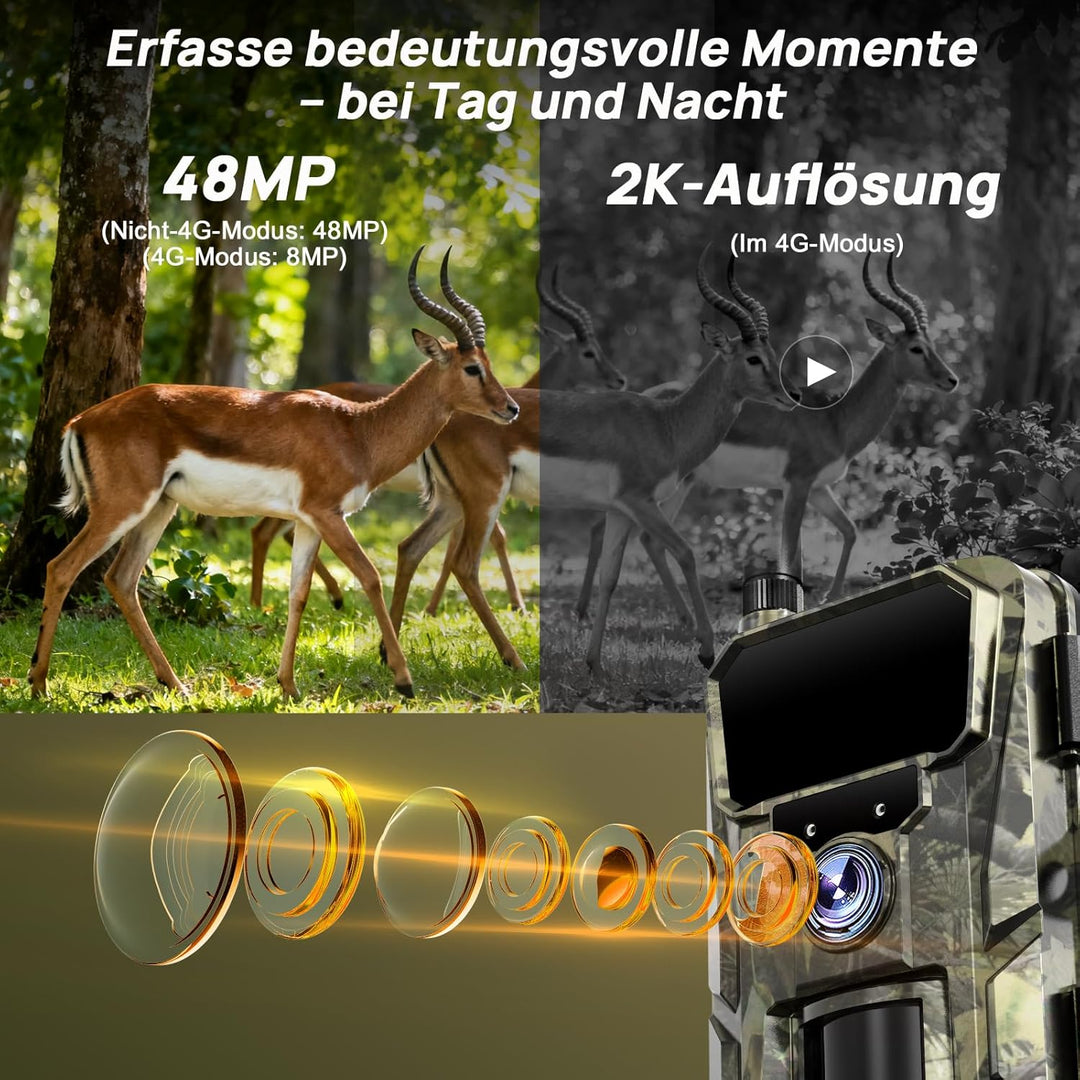 iZEEKER Solar Wildkamera mit Handyübertragung App, HD 48MP 4G LTE & Standard Wildkamera, Bewegungsme