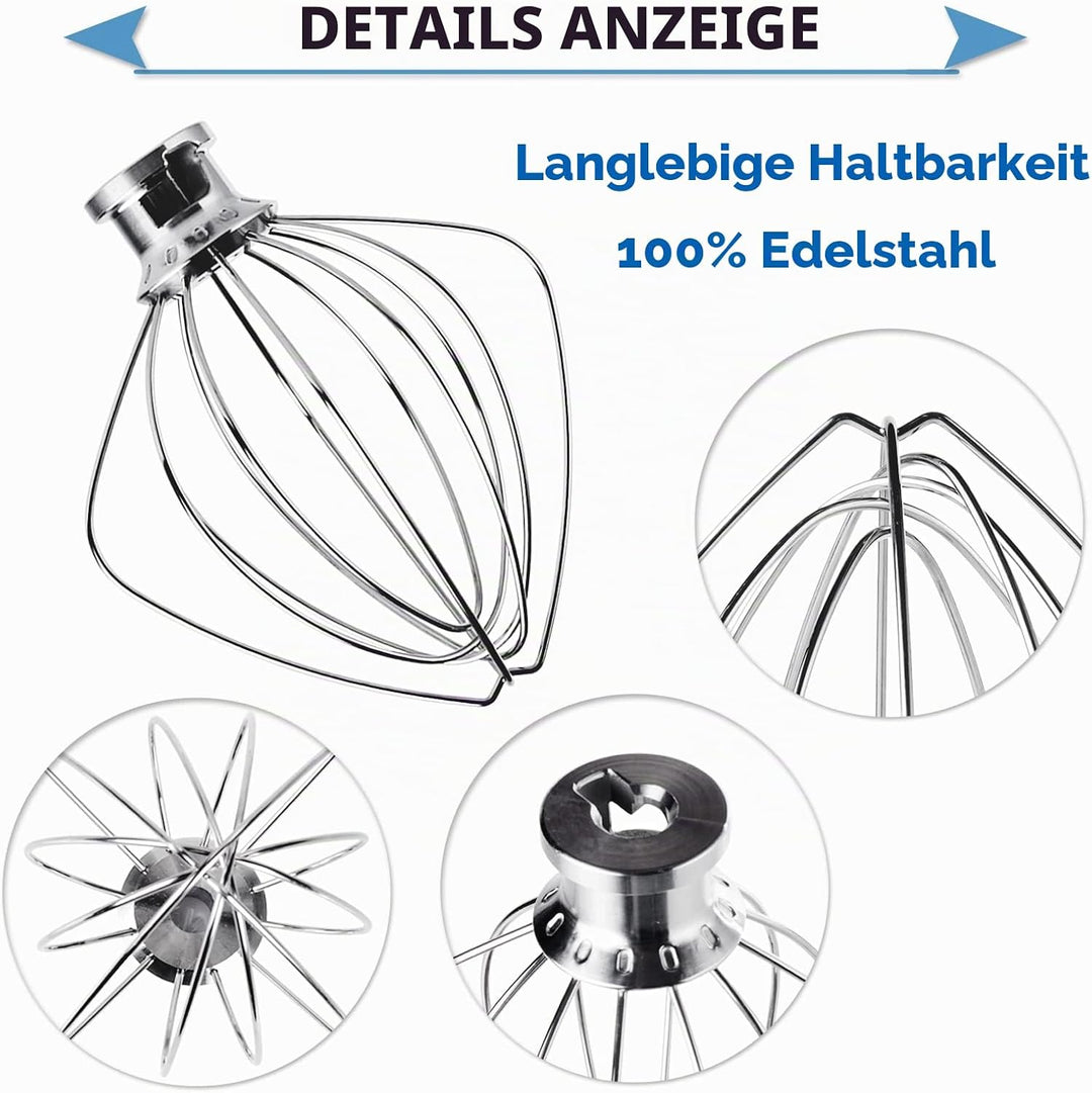 Edelstahl-Schneebesen für KitchenAid 4,5 und 5 Quart Mittelgrosse Küchenmaschinen mit kippbarem Moto