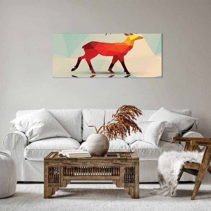 ARTTOR Bilder auf Leinwand 100x40cm Leinwandbild Hirsch Illustration modern Grafik Gross Wanddeko Bi