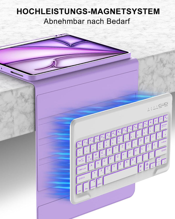 Beleuchtete Tastatur für iPad Air 13" (2026 M4/2025 M3/2024 M2) & Pro 12.9" (2018-2022), 7-Farben RG