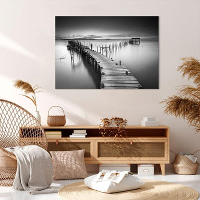 Bilder auf Leinwand 100x70cm Leinwandbild Meer Brücke Landschaft Natur Gross Wanddeko Bild Schlafzim