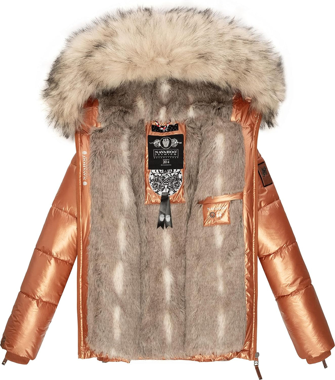 Navahoo Damen Winterjacke Steppjacke warm mit Kunstfellkapuze Tikunaa XS-XL XS Rusty Cinnamon, XS Ru