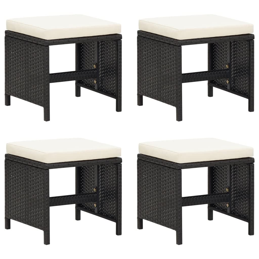 homiuse 40,5x40,5x35 cm Gartenhocker 4 STK. mit Sitzkissen Poly Rattan Schwarz Fussbank Rattan Hocke