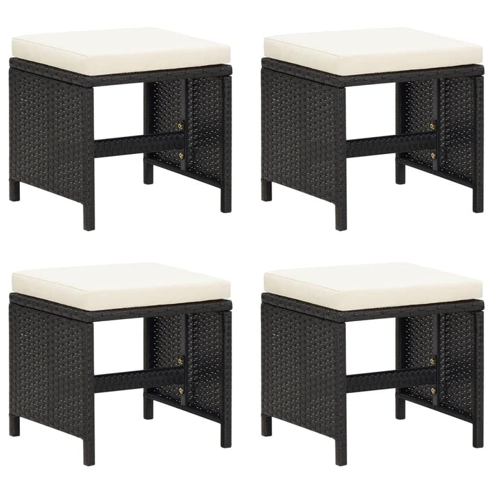 homiuse 40,5x40,5x35 cm Gartenhocker 4 STK. mit Sitzkissen Poly Rattan Schwarz Fussbank Rattan Hocke