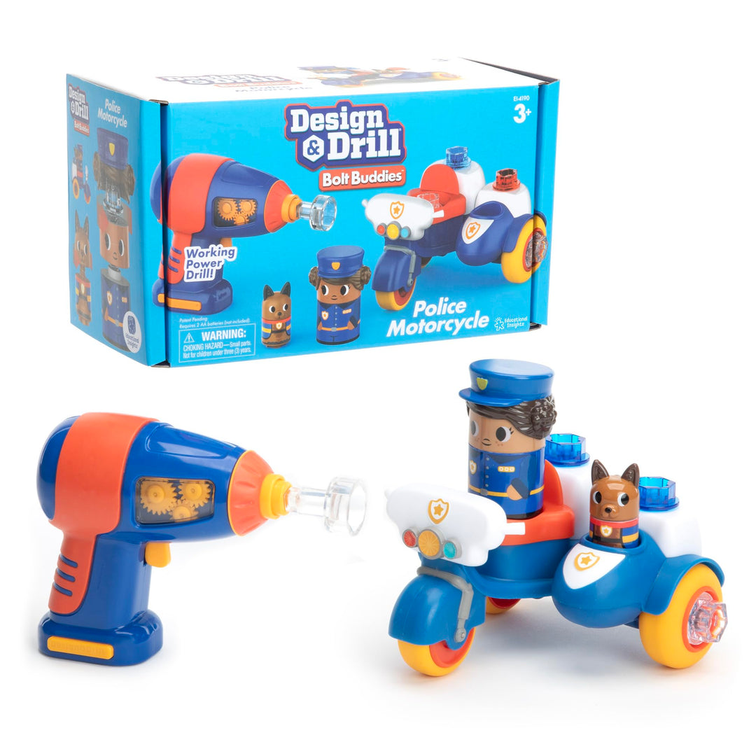 Learning Resources Design & Drill Schrauberkumpel Polizeimotorrad, Konstruktionsspielzeug für die Fe