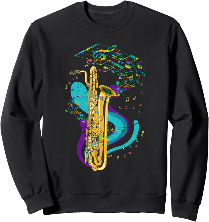 Hobby Saxophonist Jazz Musiker Musik Noten Buntes Saxophon Sweatshirt