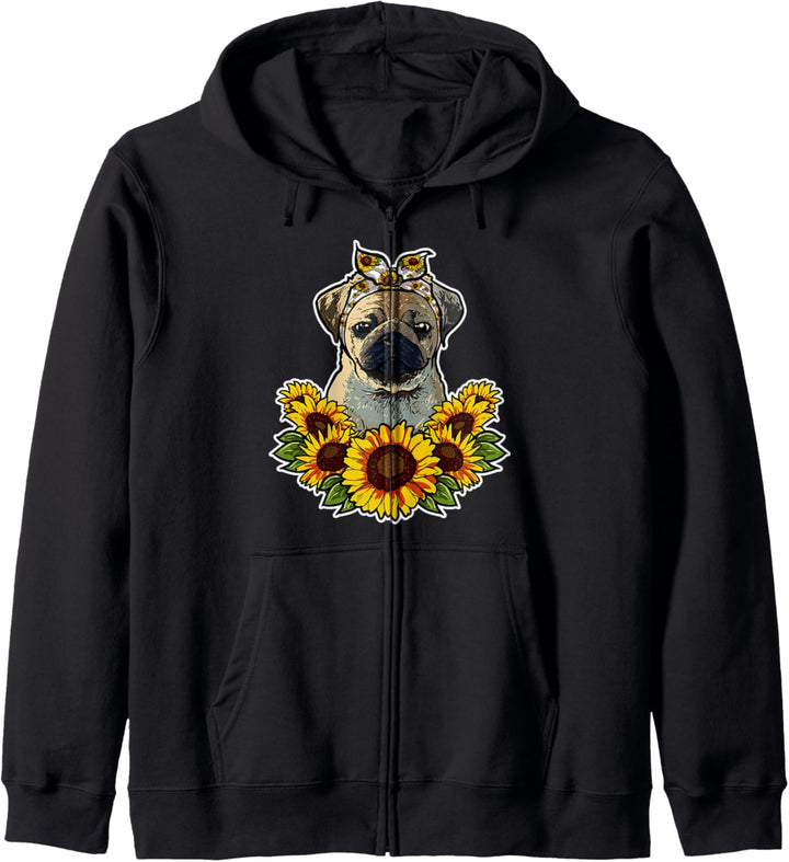 Pug Liebe Sonnenblumen Mops Hunde Kapuzenjacke