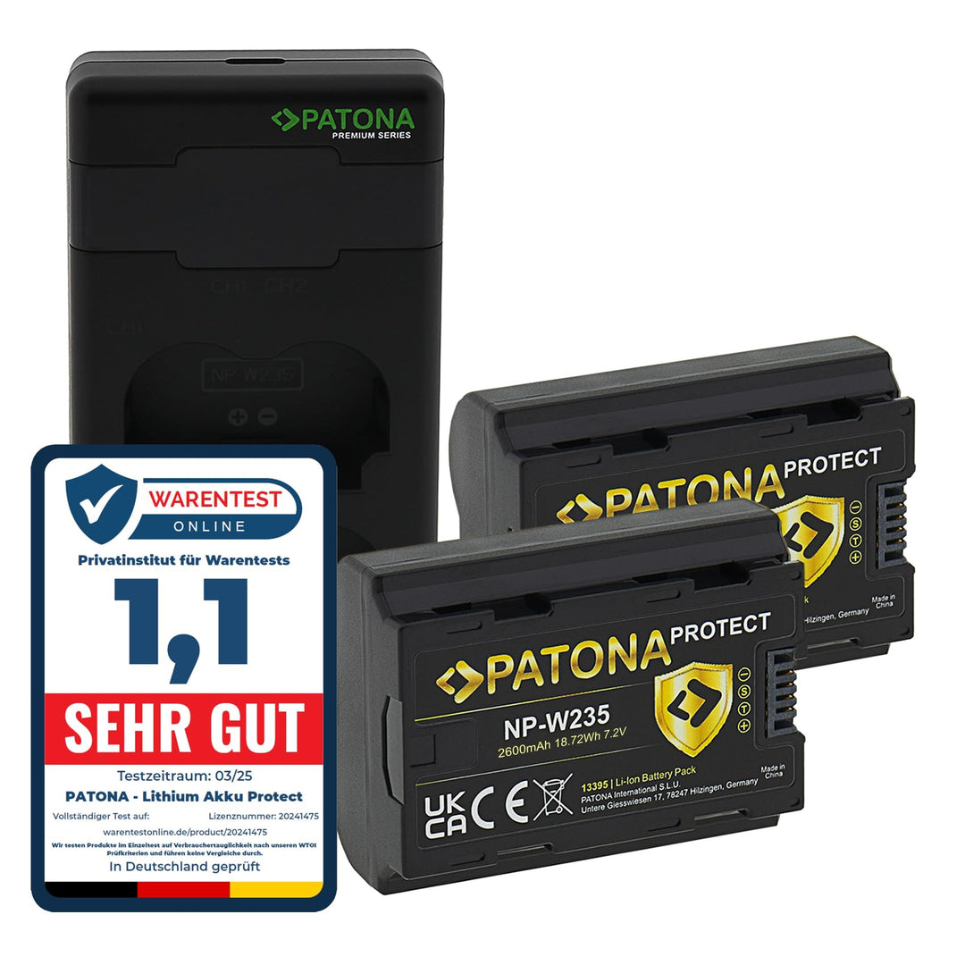 PATONA V1 Protect 2X Akku NP-W235 (2400mAh) inkl. NTC-Sensor und V1 Gehäuse - mit PD Performance USB