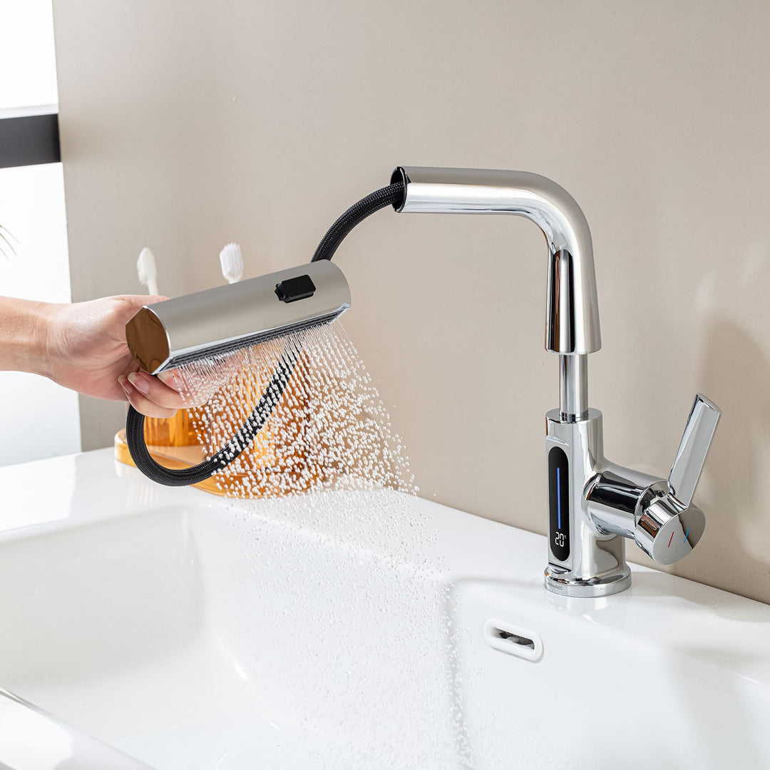 Wasserhahn Bad 360°Schwenkbar LakeBayMZC Spültischarmatur LED Temperaturanzeige,Aufsatzwaschbecken m