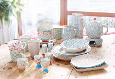 Bloomingville Essig-Öl-Set Emma Retro Essig und Öl Flaschen Set ø 7 H 20 cm, blau rot, Keramik, 2er