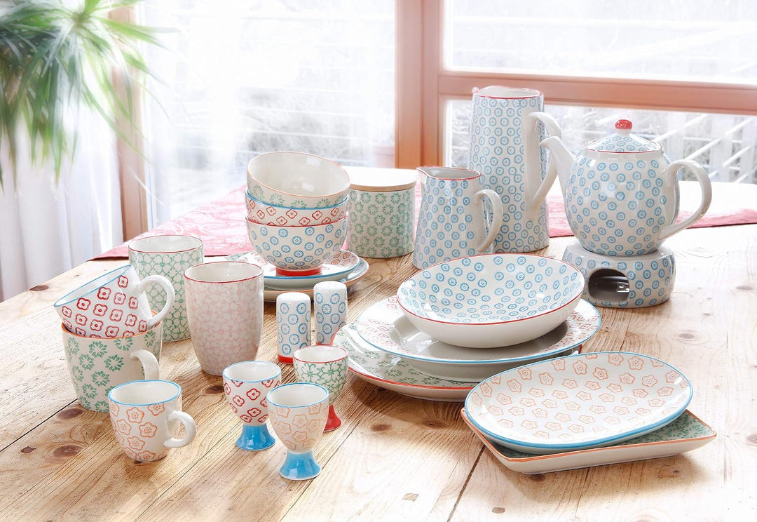 Bloomingville Essig-Öl-Set Emma Retro Essig und Öl Flaschen Set ø 7 H 20 cm, blau rot, Keramik, 2er
