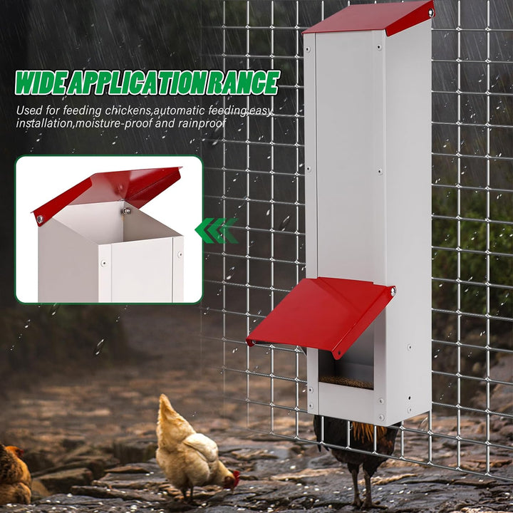 MUYIRTED Edelstahl-Futterautomat Hühner, Futtertrog Hühner, EIN Regenfester Futterautomat Kann Aufge