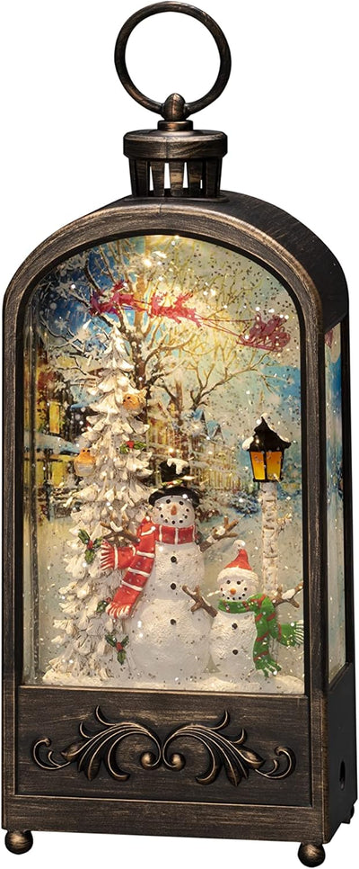 Konstsmide LED Wasserlaterne "Schneemann und Vögel", braun, wassergefüllt, 5h Timer, 1 warm weisse D